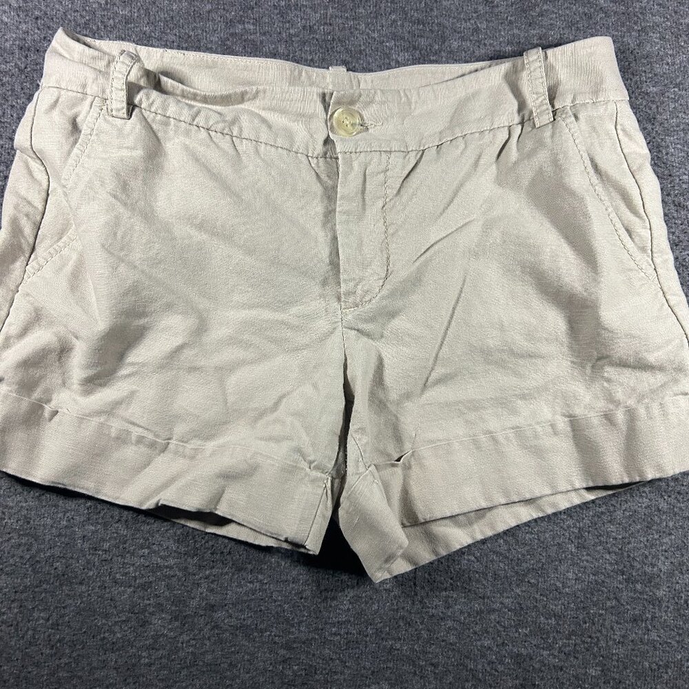 Express Y2K Linen Blend Mid Rise Cuffed Khaki Hot Shorts Womens Size 8